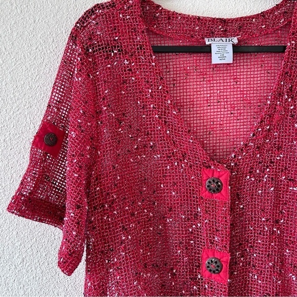 BLAIR Women’s Net Crochet Top Large Red See Through Boho Cover Up Beach Vacation - Picture 3 of 13